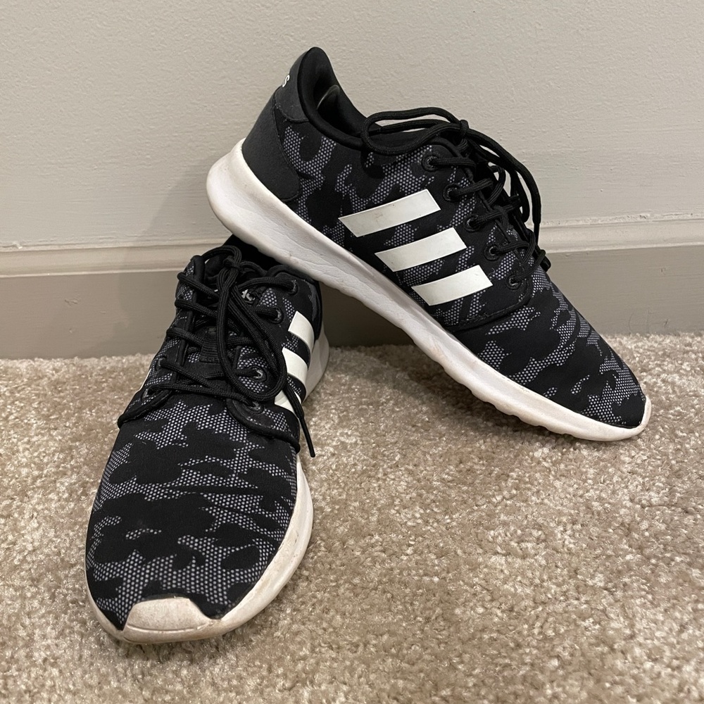 Womens ladies adidas cloudfoam qt racer sneaker print AW4326 black shoes size 7